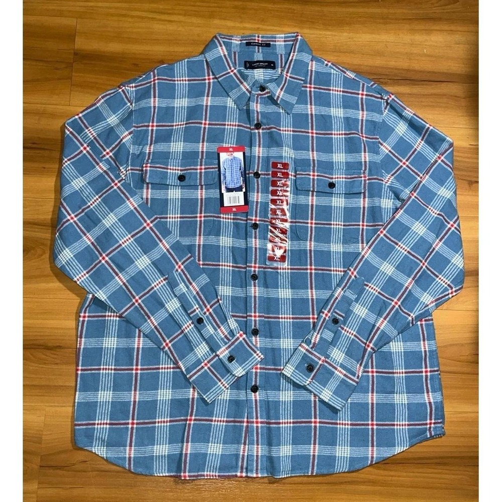 Mens NWT Lucky Brand Plaid Classic Fit Pocket Button Front Flannel Shirt